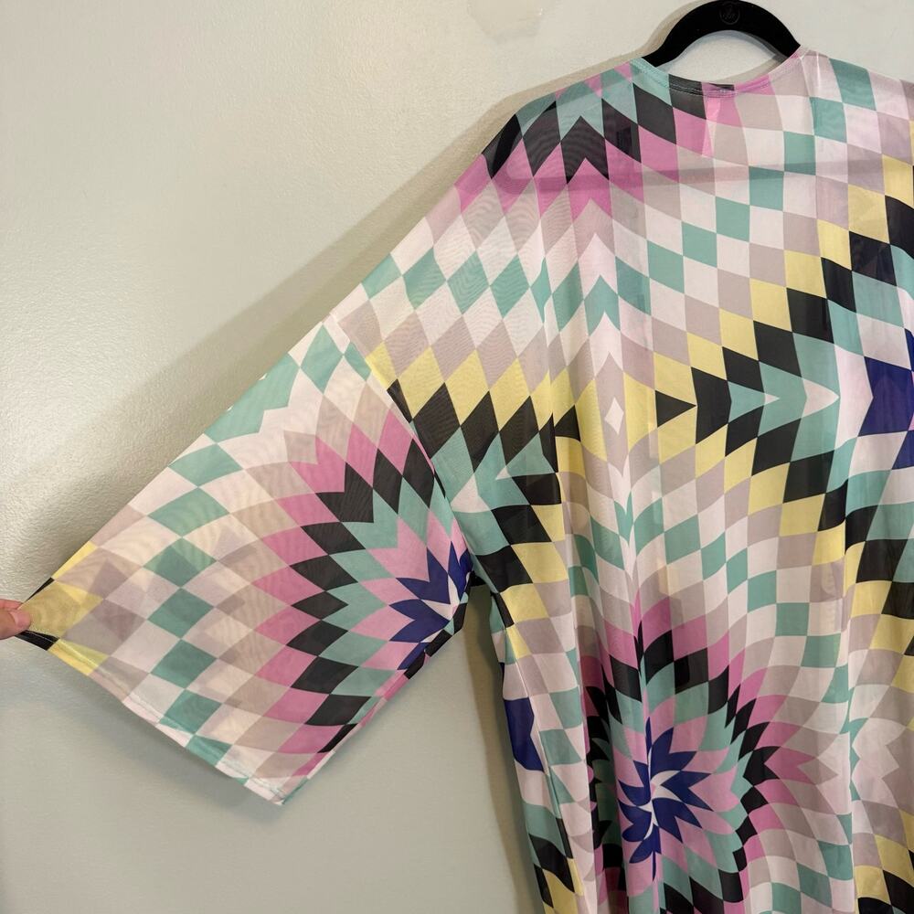 Lilypad Swimswear Cover Up Kimono Wrap Womens 2X Geometric Sheer Beach Summer - Picture 5 of 8
